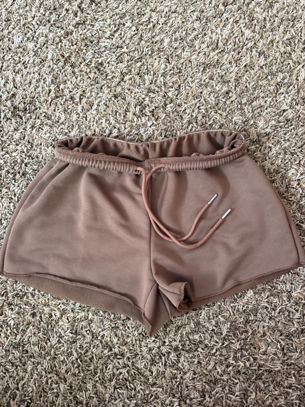 Mauve Brown Ribbed Drawstring Lounge Shorts